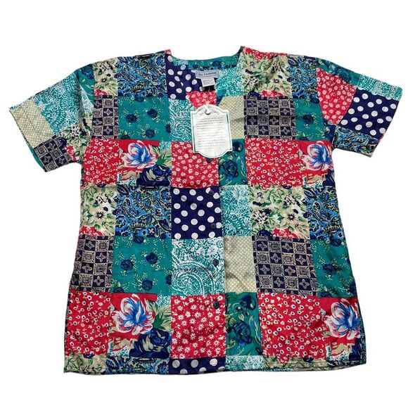 Vintage Silk Exchange Patchwork Print Bohemian Silk Button Front Blouse Sz M NWT - Picture 7 of 15